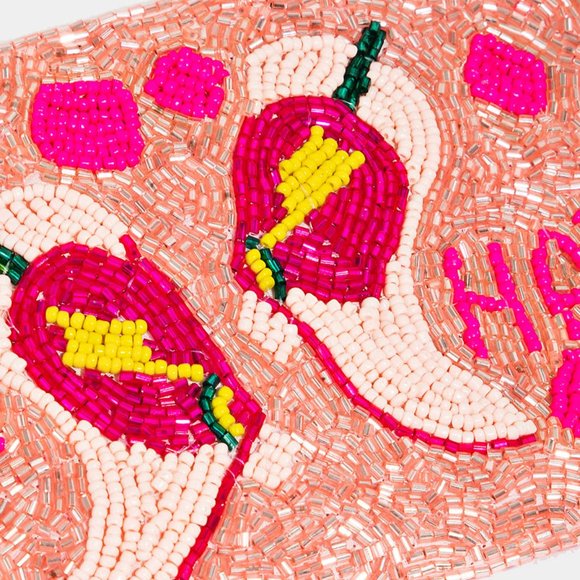 Beaded Yee Haw Cowgirl Western Pink Boots Money Makeup Lipstick Wristlet Bag - Picture 4 of 7